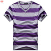 Male V-neck Tees Tops Men's Short Sleeve Tshirt Man Cotton Striped T Shirts Mens Clothing Multi Size