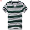 Male V-neck Tees Tops Men's Short Sleeve Tshirt Man Cotton Striped T Shirts Mens Clothing Multi Size