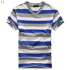 Male V-neck Tees Tops Men's Short Sleeve Tshirt Man Cotton Striped T Shirts Mens Clothing Multi Size