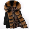 MAOMAOKONG Natural Fox Fur Liner Long Outerwear Winter Jacket Raccoon Fur Lining Big Real Fox Fur Collar Coat Parkas