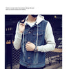 Men Hooded Denim Jacket Mens Casual Jean Jackets Mens Streetwear Cowboy jacket Male Hat Detachable Coat 4XL 5XL