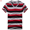 Male V-neck Tees Tops Men's Short Sleeve Tshirt Man Cotton Striped T Shirts Mens Clothing Multi Size