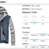 Men Hooded Denim Jacket Mens Casual Jean Jackets Mens Streetwear Cowboy jacket Male Hat Detachable Coat 4XL 5XL