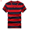 Male V-neck Tees Tops Men's Short Sleeve Tshirt Man Cotton Striped T Shirts Mens Clothing Multi Size