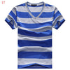 Male V-neck Tees Tops Men's Short Sleeve Tshirt Man Cotton Striped T Shirts Mens Clothing Multi Size