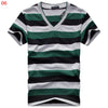 Male V-neck Tees Tops Men's Short Sleeve Tshirt Man Cotton Striped T Shirts Mens Clothing Multi Size