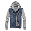 Men Hooded Denim Jacket Mens Casual Jean Jackets Mens Streetwear Cowboy jacket Male Hat Detachable Coat 4XL 5XL