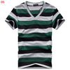 Male V-neck Tees Tops Men's Short Sleeve Tshirt Man Cotton Striped T Shirts Mens Clothing Multi Size