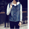 Men Hooded Denim Jacket Mens Casual Jean Jackets Mens Streetwear Cowboy jacket Male Hat Detachable Coat 4XL 5XL