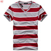 Male V-neck Tees Tops Men's Short Sleeve Tshirt Man Cotton Striped T Shirts Mens Clothing Multi Size