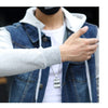 Men Hooded Denim Jacket Mens Casual Jean Jackets Mens Streetwear Cowboy jacket Male Hat Detachable Coat 4XL 5XL