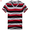 Male V-neck Tees Tops Men's Short Sleeve Tshirt Man Cotton Striped T Shirts Mens Clothing Multi Size