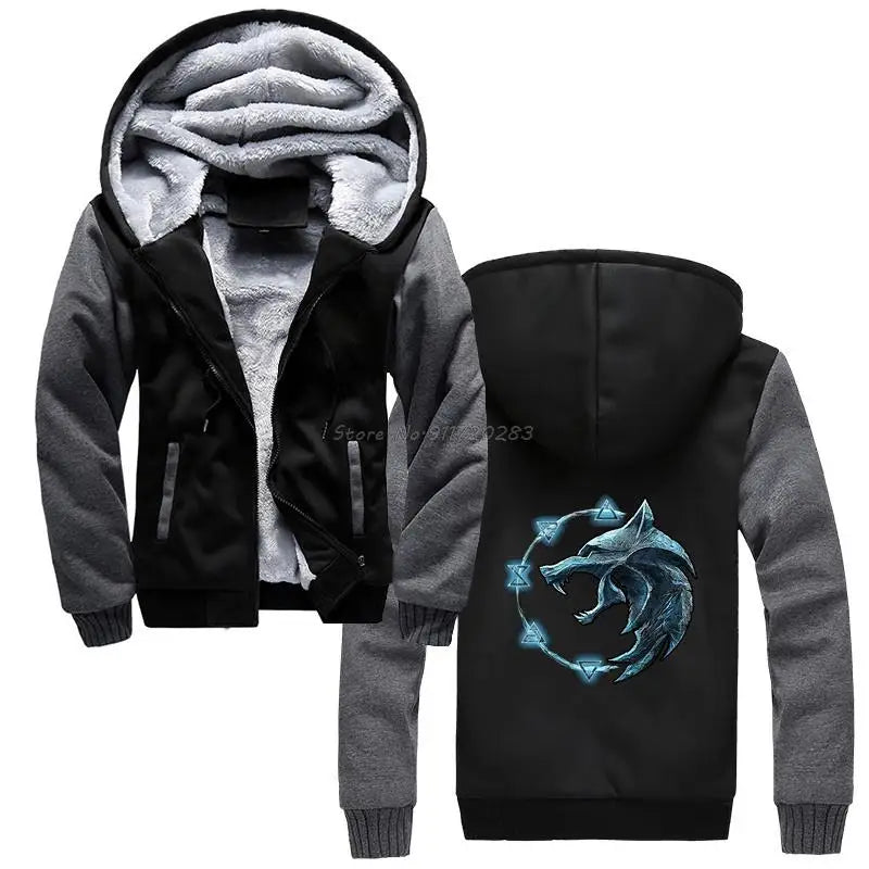 Symbol Wolf Hoodie New Arrivals Men Hoodies Winter Thick Hooded Sweatshirt Streetwear