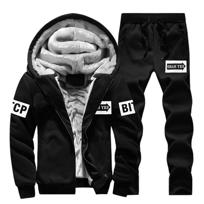 Men 2 Piece Set Sportswear 2021 4XL Inner Fur Mens Tracksuits Winter Men Set Warm Hoodies Suit Casual Fleece Lined Sweatshirts