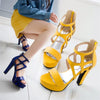 Big Size Women Gladiator Sandals High Chunky Heel Yellow Black Snakeskin Party Club Lady Summer Zipper Hollow Out Platform Shoes