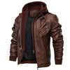 Motorcycle Men Leather Jacket Fall/Winter Velvet Lining Hooded Jacket Black Gray Red Brown Leisure PU Leather Hoodie Jacket