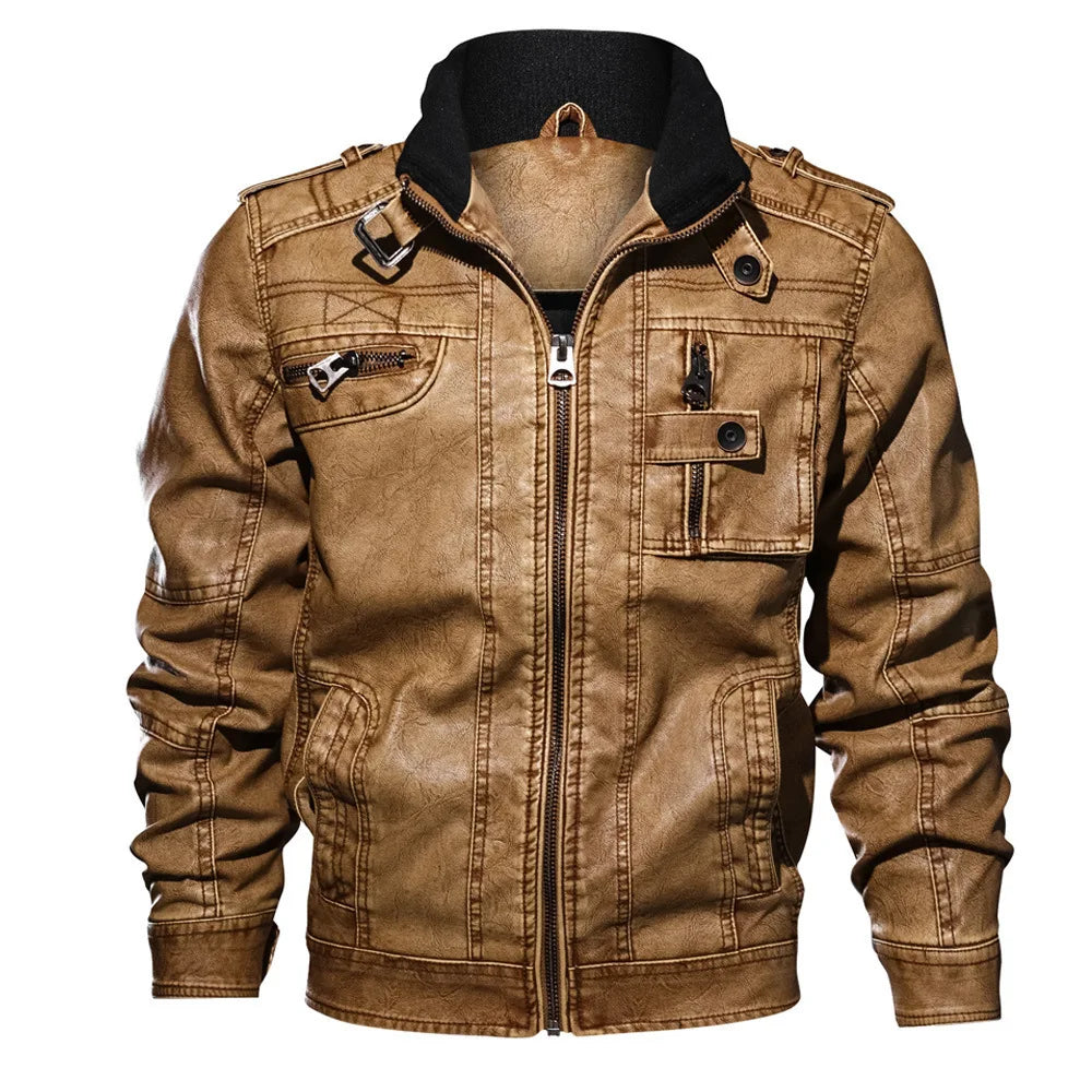 High Quality Mens Leather Jackets Men Motorcycle Jacket Stand Collar Zipper Pockets PU Coats Biker Faux Fashion Outerwear M-8XL