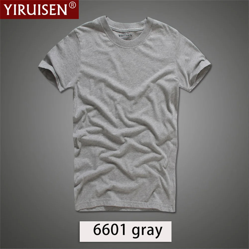 Brand YIRUISEN Men's Solid Color T-Shirt 100% Cotton Homme Vintage Tshirts For Male Fashion Comfortable Tees High Quality Shirt