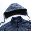 ABOORUN Men's Winter Denim Jackets Blue Fleece Hooded Jeans Jacket Brand Casual Cotton Coat for Male