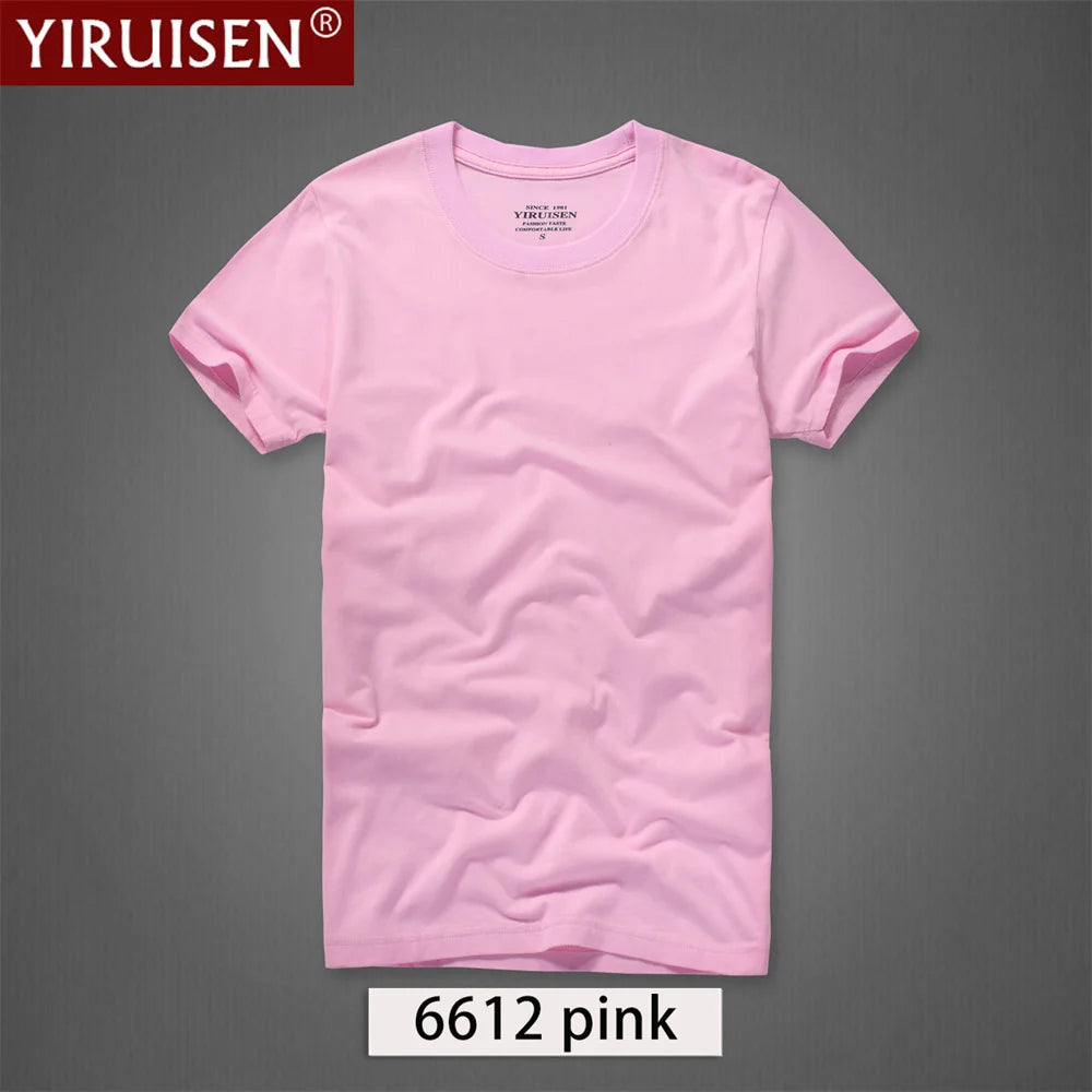 Brand YIRUISEN Men's Solid Color T-Shirt 100% Cotton Homme Vintage Tshirts For Male Fashion Comfortable Tees High Quality Shirt