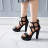 Big Size Women Gladiator Sandals High Chunky Heel Yellow Black Snakeskin Party Club Lady Summer Zipper Hollow Out Platform Shoes