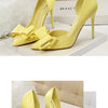 Korean Fashion Women's Shoes Wedding Bow High Heels Stiletto Heels Shallow Pointed Head Side Empty Thin Shoes