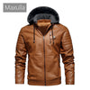 Maxulla Winter Men's Leather Jacket Mens Fleece Motorcycle Hooded Jackets Casual Outwear Thermal Leather Jackets Men Clothing