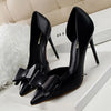 Korean Fashion Women's Shoes Wedding Bow High Heels Stiletto Heels Shallow Pointed Head Side Empty Thin Shoes