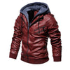 Motorcycle Men Leather Jacket Fall/Winter Velvet Lining Hooded Jacket Black Gray Red Brown Leisure PU Leather Hoodie Jacket