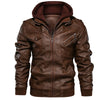 Motorcycle Men Leather Jacket Fall/Winter Velvet Lining Hooded Jacket Black Gray Red Brown Leisure PU Leather Hoodie Jacket