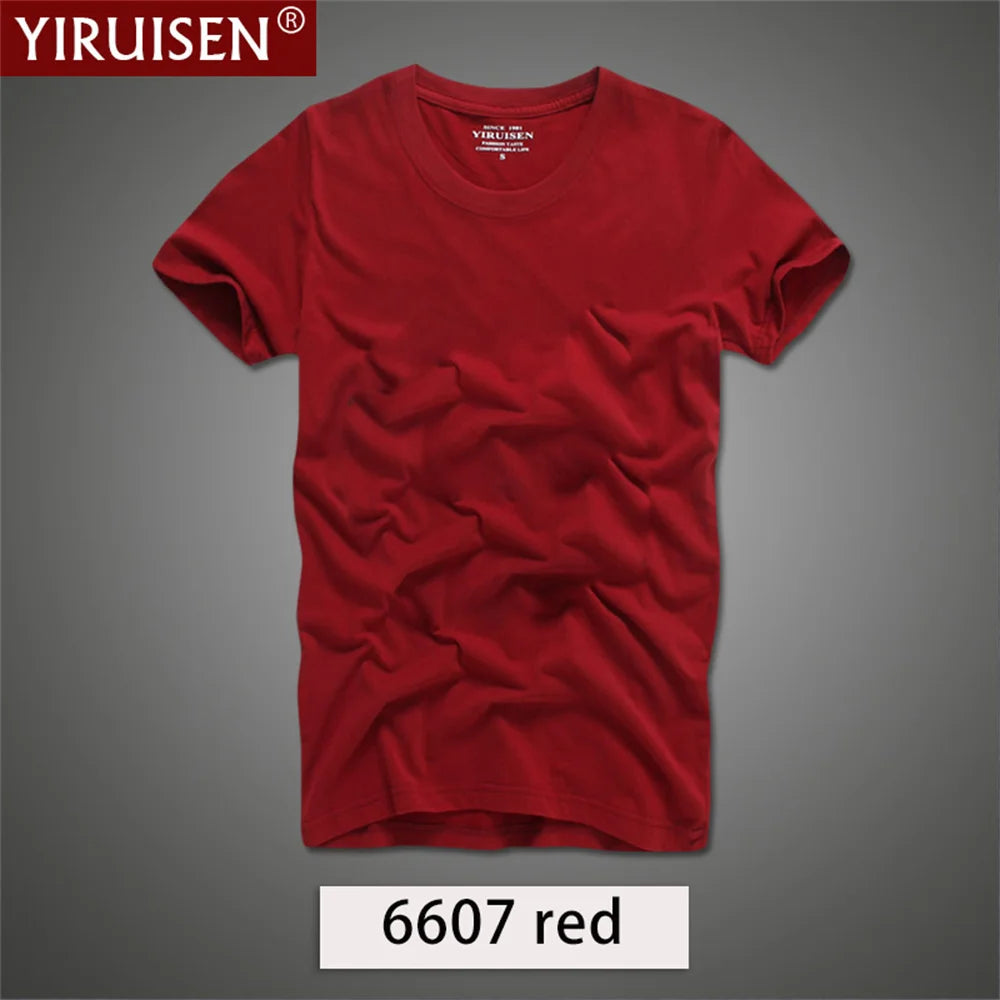 Brand YIRUISEN Men's Solid Color T-Shirt 100% Cotton Homme Vintage Tshirts For Male Fashion Comfortable Tees High Quality Shirt