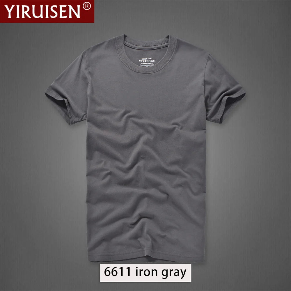 Brand YIRUISEN Men's Solid Color T-Shirt 100% Cotton Homme Vintage Tshirts For Male Fashion Comfortable Tees High Quality Shirt