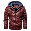 Motorcycle Men Leather Jacket Fall/Winter Velvet Lining Hooded Jacket Black Gray Red Brown Leisure PU Leather Hoodie Jacket