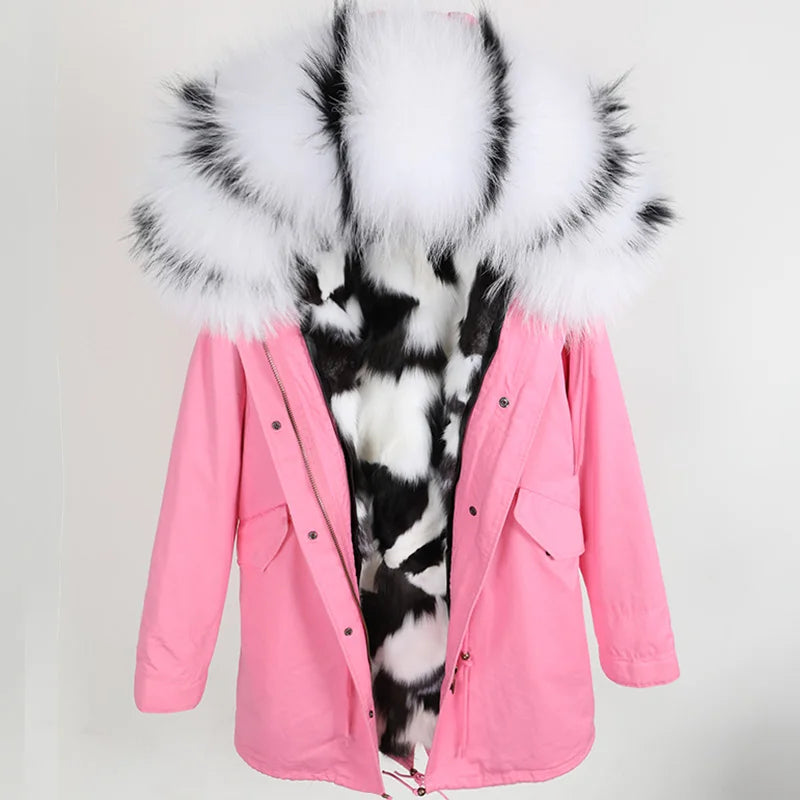 new raccoon fur collar Midlength Removable fox fur lining Send to overcome female Overcoat Ladies jacket Women's jacket