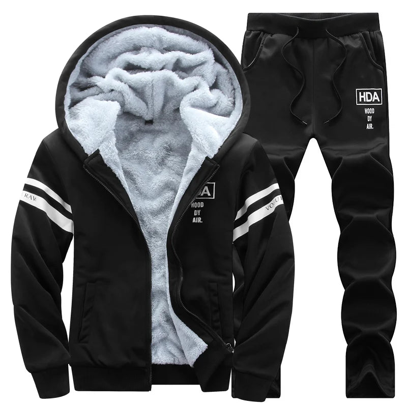 Men 2 Piece Set Sportswear 2021 4XL Inner Fur Mens Tracksuits Winter Men Set Warm Hoodies Suit Casual Fleece Lined Sweatshirts