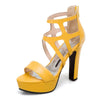 Big Size Women Gladiator Sandals High Chunky Heel Yellow Black Snakeskin Party Club Lady Summer Zipper Hollow Out Platform Shoes