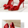 Korean Fashion Women's Shoes Wedding Bow High Heels Stiletto Heels Shallow Pointed Head Side Empty Thin Shoes