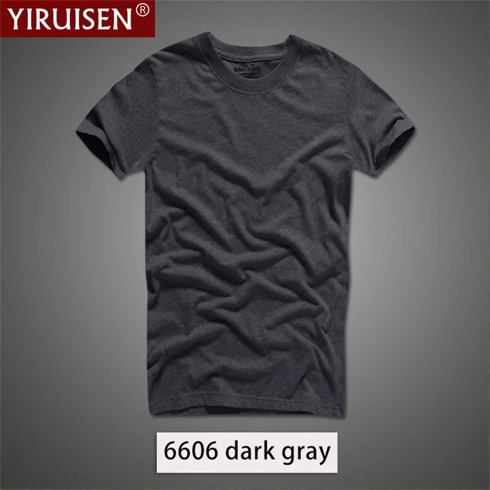 Brand YIRUISEN Men's Solid Color T-Shirt 100% Cotton Homme Vintage Tshirts For Male Fashion Comfortable Tees High Quality Shirt