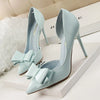 Korean Fashion Women's Shoes Wedding Bow High Heels Stiletto Heels Shallow Pointed Head Side Empty Thin Shoes