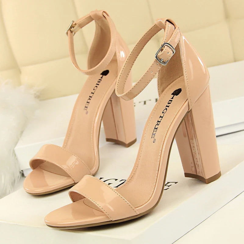 BIGTREE Shoes Heeled Sandals Women 9.5 Cm High Heels Pu Leather Women Shoes Block Heels Summer Sandals Lady Party Shoes Size 43