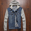 Men Hooded Denim Jacket Mens Casual Jean Jackets Mens Streetwear Cowboy jacket Male Hat Detachable Coat 4XL 5XL