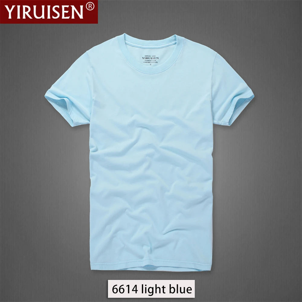 Brand YIRUISEN Men's Solid Color T-Shirt 100% Cotton Homme Vintage Tshirts For Male Fashion Comfortable Tees High Quality Shirt