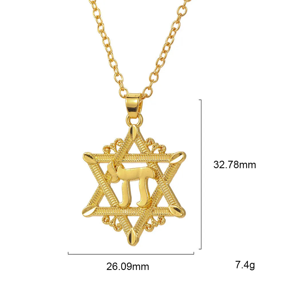 Lemegeton chai Pendant Necklace Men David Star Necklace Gold Color Chain Necklace Religious Symbols Jewelry Israel Jewish