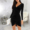 velvet wrap hip skirt Europe and the United States sexy V-neck slim elegant cocktail dress evening dress woman