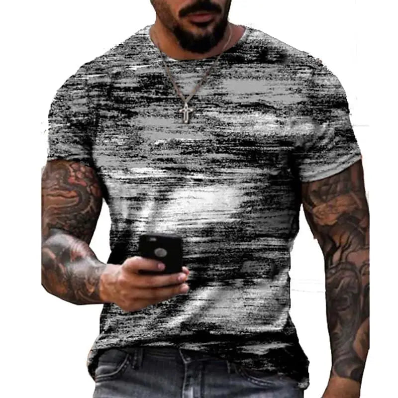 Vintage Men's T Shirts Personality Color Stripe Printed Fashion  O-Neck Short Sleeve Oversized t shirt  Breathable Streetwear