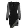 Sensual V-Neck Elegant Long-Sleeve Dress with Mesh & Sequins Patchwork Showcasing Feminine Charm