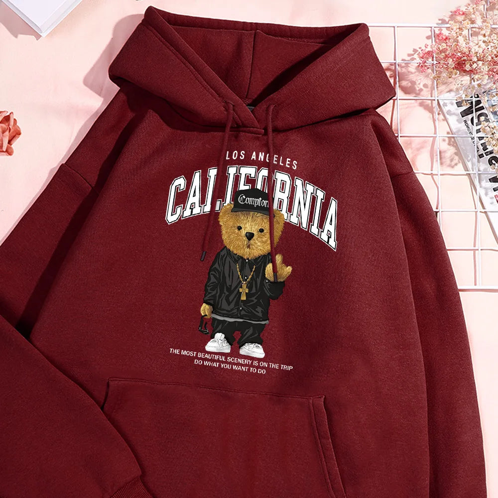 Hip Hop Bear Hoodie Men Los Angeles California Letter Hoodies Streetwear Hip Hop Sweatshirt Street Comfort Hoody Men's Clothing