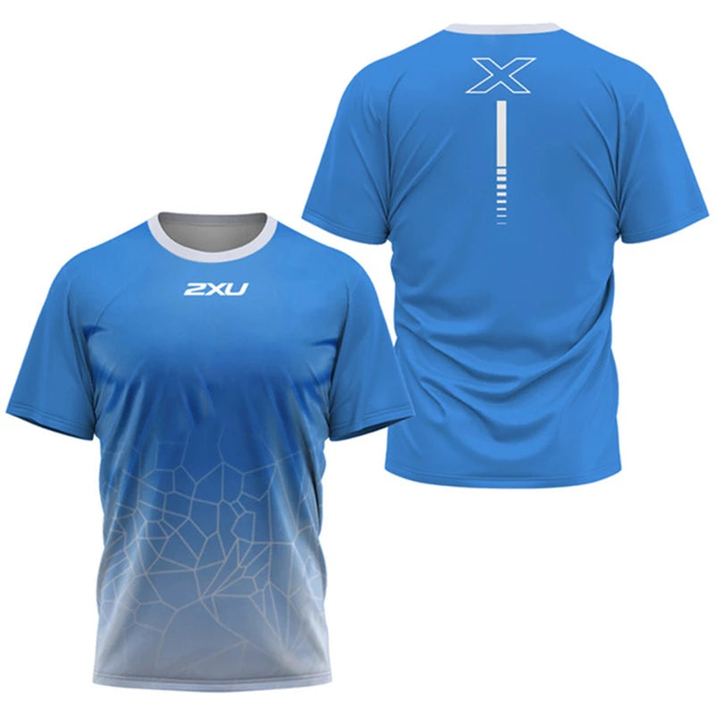 Fashion Men's T Shirt Summer Outdoor Run Fitness Breathable Short Sleeve Letter Badminton Tennis Training Dress Loose O-Neck Top