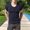 Men Slim Fit T-shirt Stylish Men's V-neck Slim Fit Sport T-shirt Lightweight Elastic Versatile Summer Top for Wear Homewear