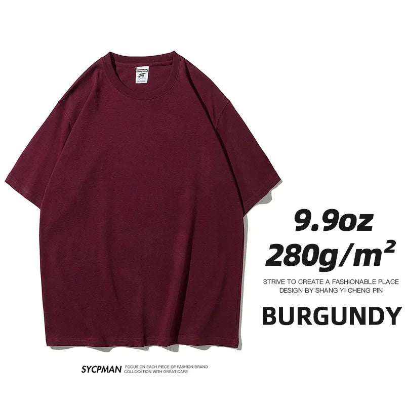 Sypcman Oversized T-Shirt 9.9oz 280 Grams Heavy High Qualtity Men Short Sleeve Tee Cotton Solid Color Customized OEM Streetwear